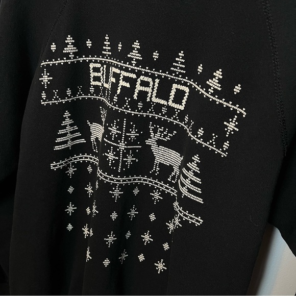 Vintage Christmas Sweatshirt Buffalo Crewneck Tultex size M black Made in USA - Picture 2 of 5